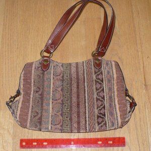 Fossil tapestry shoulder bag No 75082 Multi color earth tones with leather trim